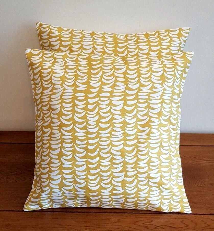 Cushion Cover Yellow Mustard White Design 10" 12" 14" 16" 17" 18" 20" 22" 24" 26" Handmade 100% Cotton - CushionCoverAndDecor