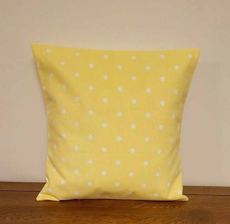 Cushion Cover Yellow White Polka Dot Spotty Design , Easter Cushion cover 10" 12" 14" 16" 17" 18" 20" 22" 24" 26" Handmade 100% Cotton - CushionCoverAndDecor