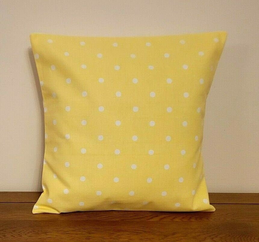 Cushion Cover Yellow White Polka Dot Spotty Design , Easter Cushion cover 10" 12" 14" 16" 17" 18" 20" 22" 24" 26" Handmade 100% Cotton - CushionCoverAndDecor