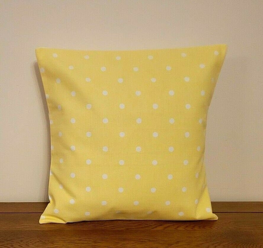 Cushion Cover Yellow White Polka Dot Spotty Design , Easter Cushion cover 10" 12" 14" 16" 17" 18" 20" 22" 24" 26" Handmade 100% Cotton - CushionCoverAndDecor