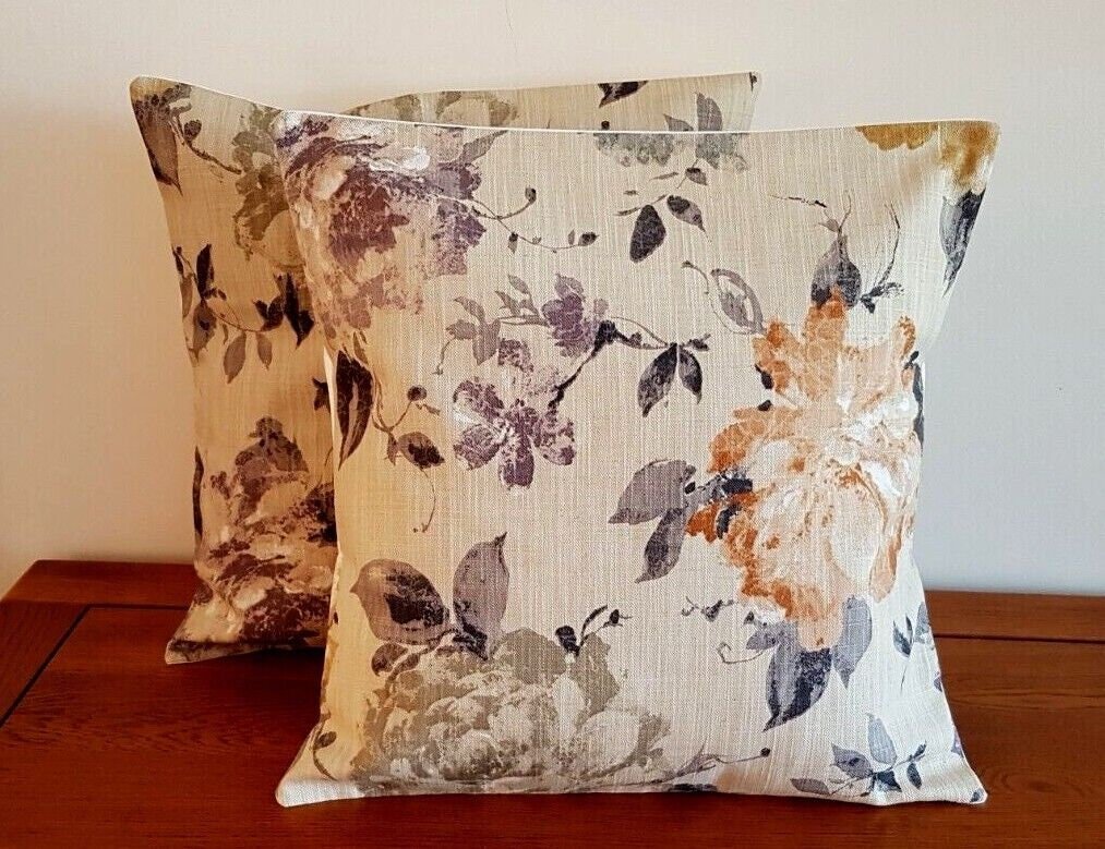 Cushion Pillow Cover Floral Brown Beige Design 10" 12" 14" 16" 17" 18" 20" 22" 24" 26" Handmade 100% Cotton - CushionCoverAndDecor