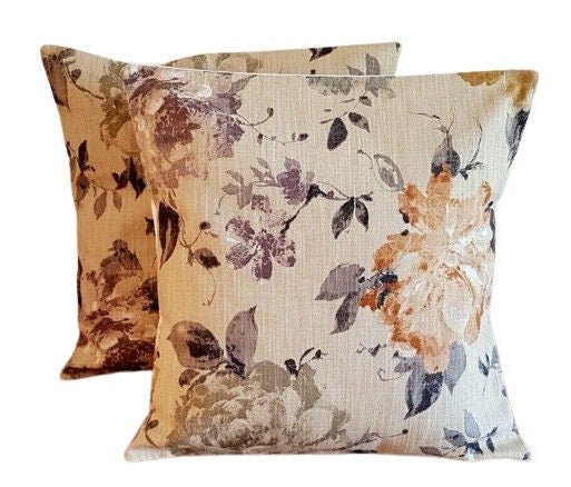 Cushion Pillow Cover Floral Brown Beige Design 10" 12" 14" 16" 17" 18" 20" 22" 24" 26" Handmade 100% Cotton - CushionCoverAndDecor