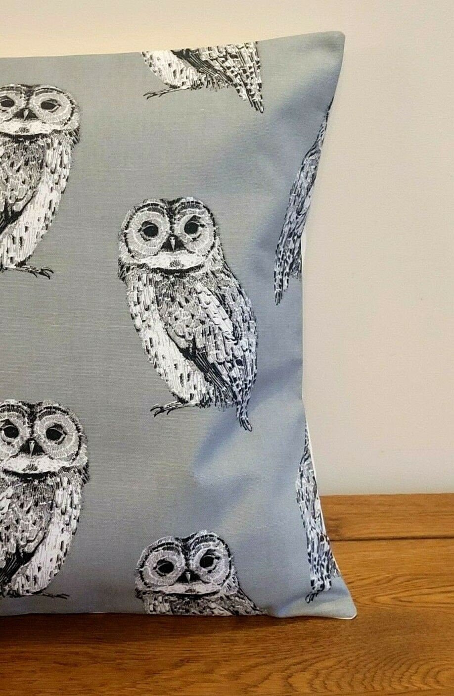 Cushion Pillow Cover Grey Owl Flint Birds Design 12 " 14" 16" 17" 18" 20" 22" 24" 26" Handmade 100% Cotton - CushionCoverAndDecor