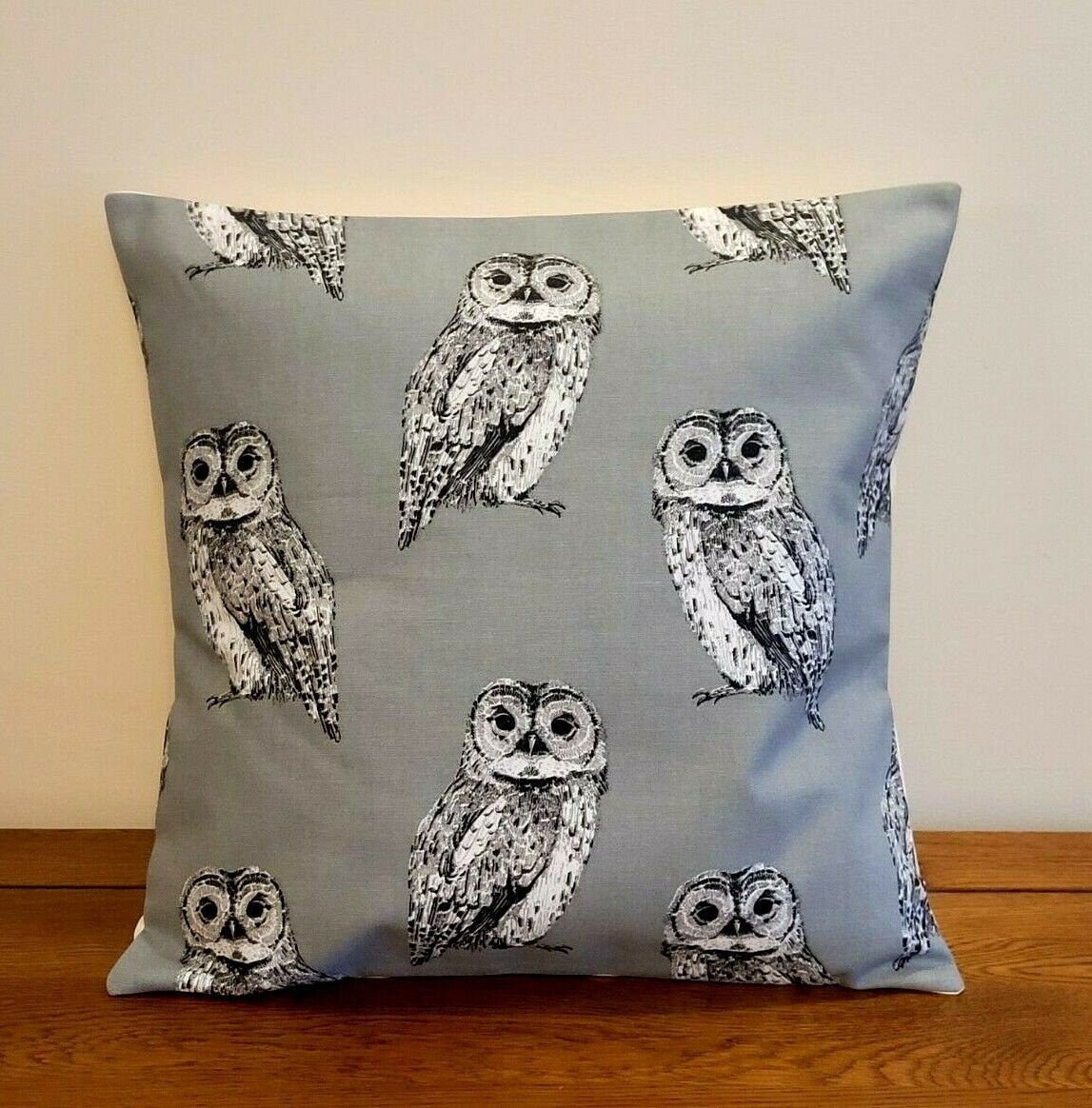 Cushion Pillow Cover Grey Owl Flint Birds Design 12 " 14" 16" 17" 18" 20" 22" 24" 26" Handmade 100% Cotton - CushionCoverAndDecor