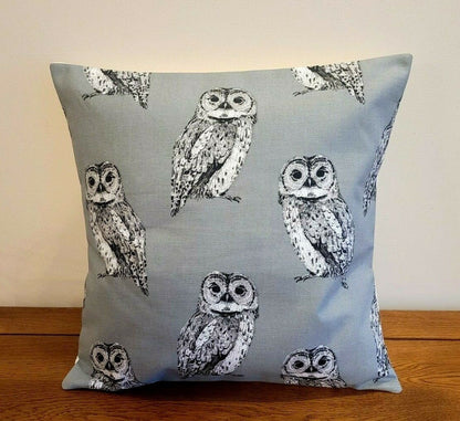 Cushion Pillow Cover Grey Owl Flint Birds Design 12 " 14" 16" 17" 18" 20" 22" 24" 26" Handmade 100% Cotton - CushionCoverAndDecor