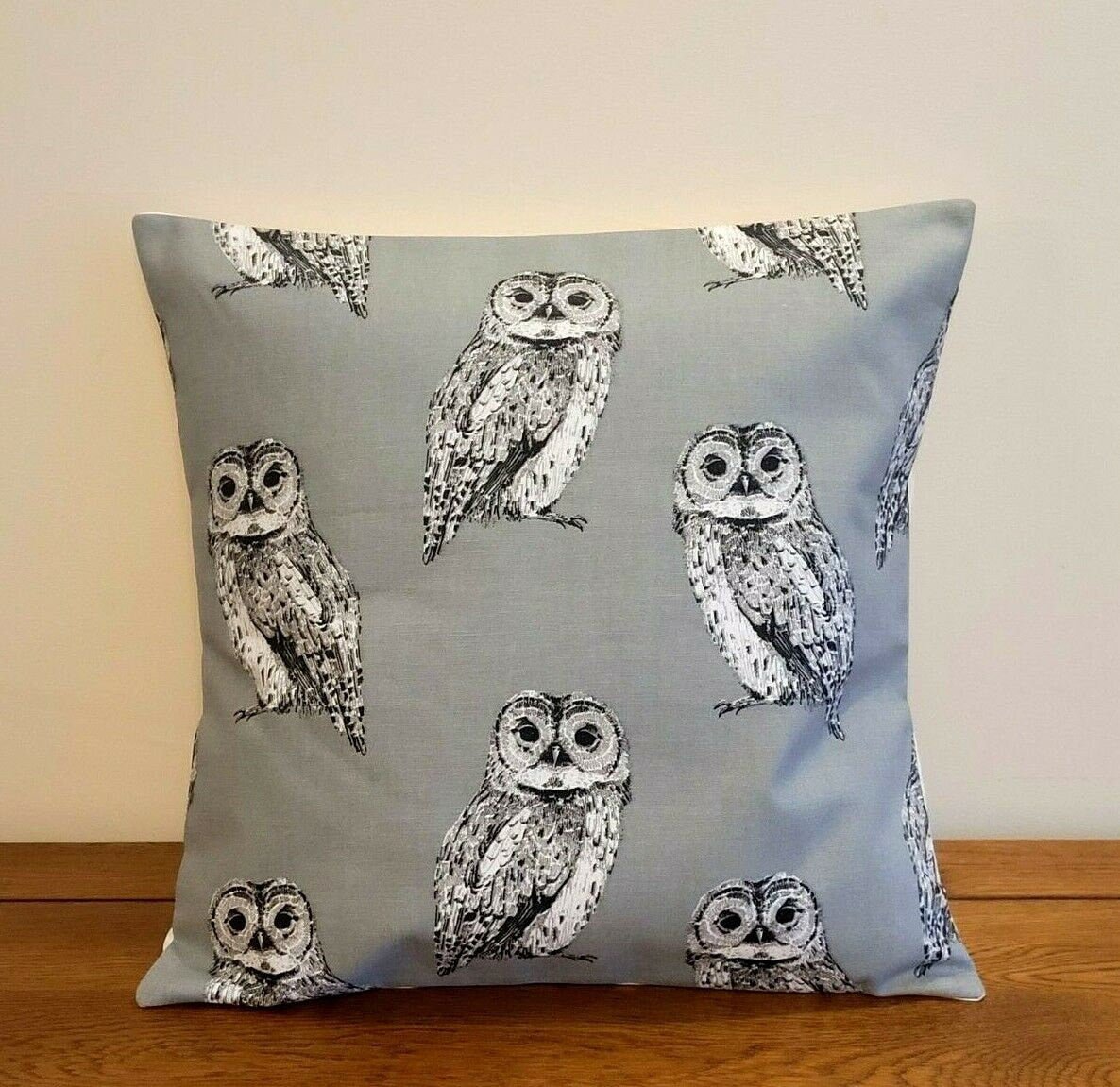 Cushion Pillow Cover Grey Owl Flint Birds Design 12 " 14" 16" 17" 18" 20" 22" 24" 26" Handmade 100% Cotton - CushionCoverAndDecor