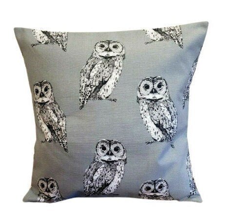 Cushion Pillow Cover Grey Owl Flint Birds Design 12 " 14" 16" 17" 18" 20" 22" 24" 26" Handmade 100% Cotton - CushionCoverAndDecor