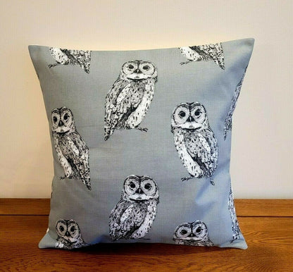 Cushion Pillow Cover Grey Owl Flint Birds Design 12 " 14" 16" 17" 18" 20" 22" 24" 26" Handmade 100% Cotton - CushionCoverAndDecor