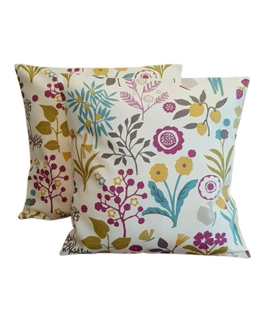 Cushion Pillow Cover Heather Olive Purple Floral Birds Design , Cotton Pillow Sham, 10" 12" 14" 16" 17" 18" 20" 22" 24" 26" - CushionCoverAndDecor