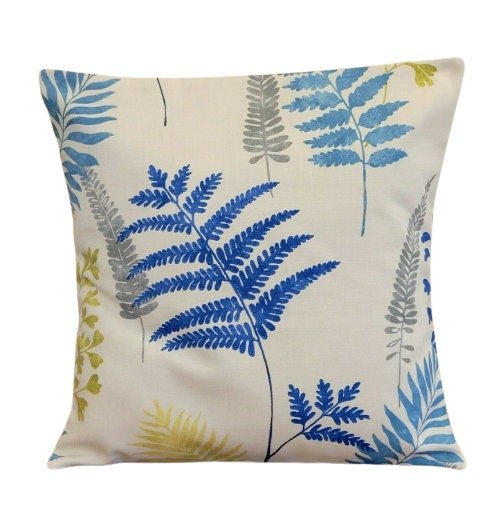 Cushion Pillow Cover Lagoon Fern Blue Lime Green Leaf Design 10" 12" 14" 16" 17" 18" 20" 22" 24" Prestigious Textiles Handmade 100% Cotton - CushionCoverAndDecor