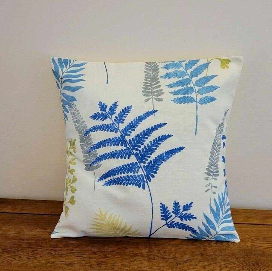 Cushion Pillow Cover Lagoon Fern Blue Lime Green Leaf Design 10" 12" 14" 16" 17" 18" 20" 22" 24" Prestigious Textiles Handmade 100% Cotton - CushionCoverAndDecor