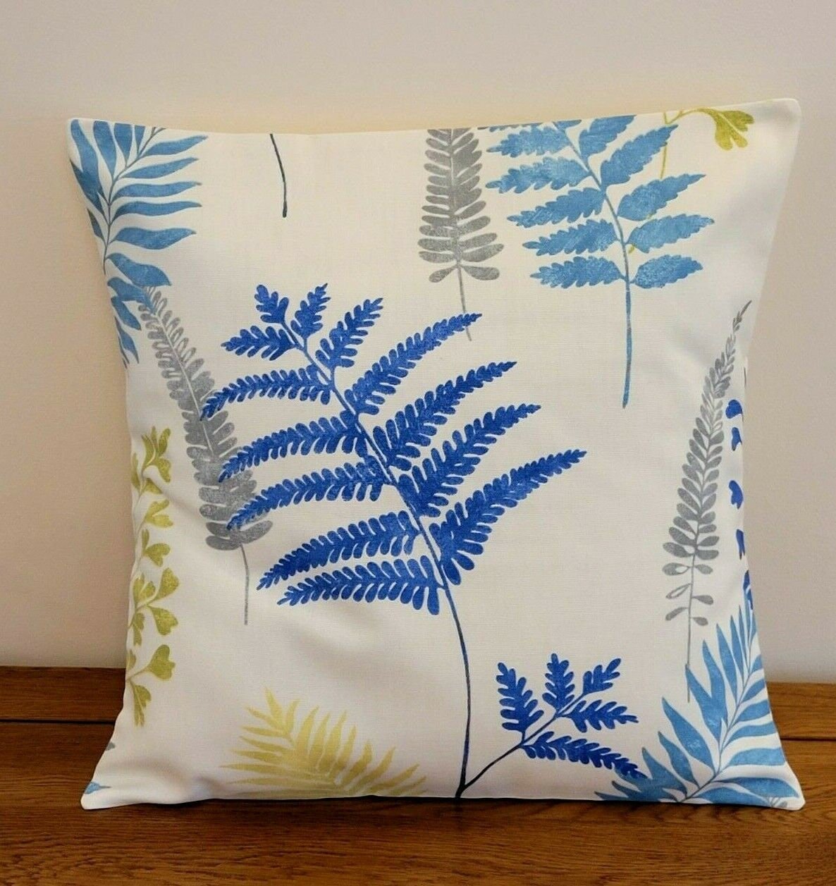 Cushion Pillow Cover Lagoon Fern Blue Lime Green Leaf Design 10" 12" 14" 16" 17" 18" 20" 22" 24" Prestigious Textiles Handmade 100% Cotton - CushionCoverAndDecor