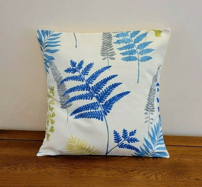 Cushion Pillow Cover Lagoon Fern Blue Lime Green Leaf Design 10" 12" 14" 16" 17" 18" 20" 22" 24" Prestigious Textiles Handmade 100% Cotton - CushionCoverAndDecor