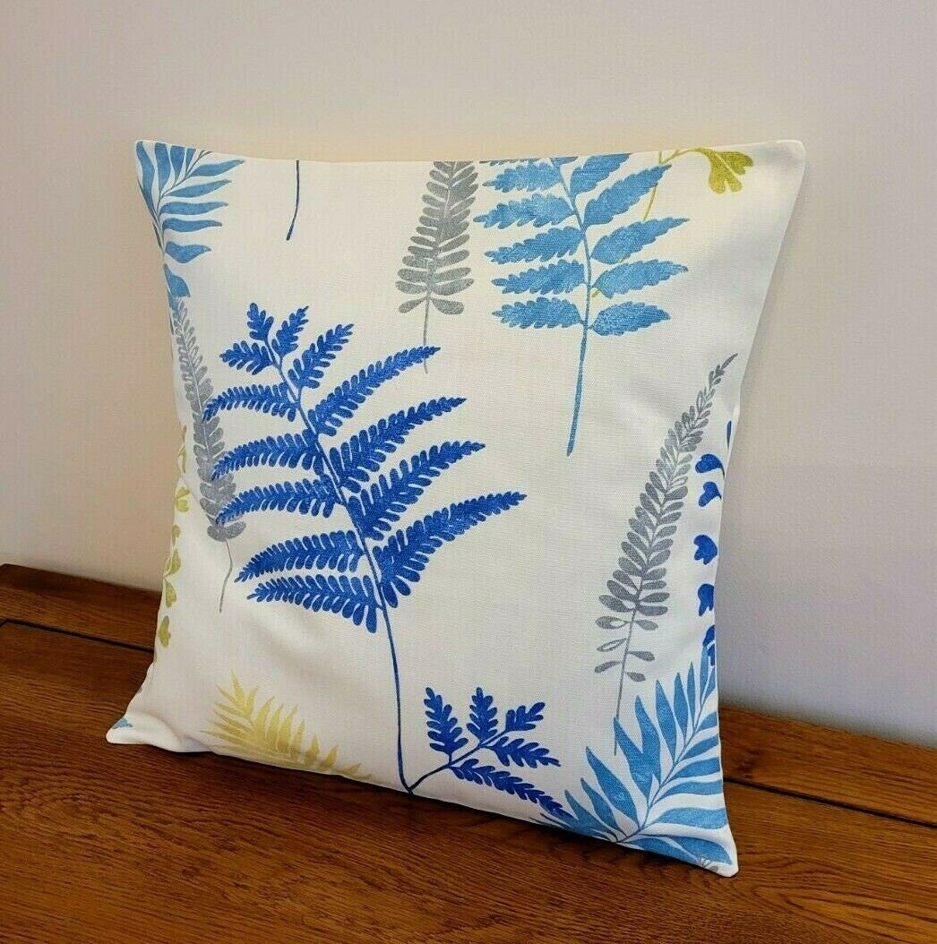 Cushion Pillow Cover Lagoon Fern Blue Lime Green Leaf Design 10" 12" 14" 16" 17" 18" 20" 22" 24" Prestigious Textiles Handmade 100% Cotton - CushionCoverAndDecor