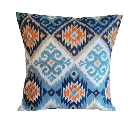 Cushion Pillow Decorative Cover 10" 12" 14" 16" 17" 18" 20" 22" 24" 26" iLiv Navajo Aztec Indigo Teal Blue Orange Handmade 100% Cotton - CushionCoverAndDecor