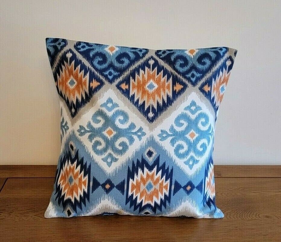 Cushion Pillow Decorative Cover 10" 12" 14" 16" 17" 18" 20" 22" 24" 26" iLiv Navajo Aztec Indigo Teal Blue Orange Handmade 100% Cotton - CushionCoverAndDecor