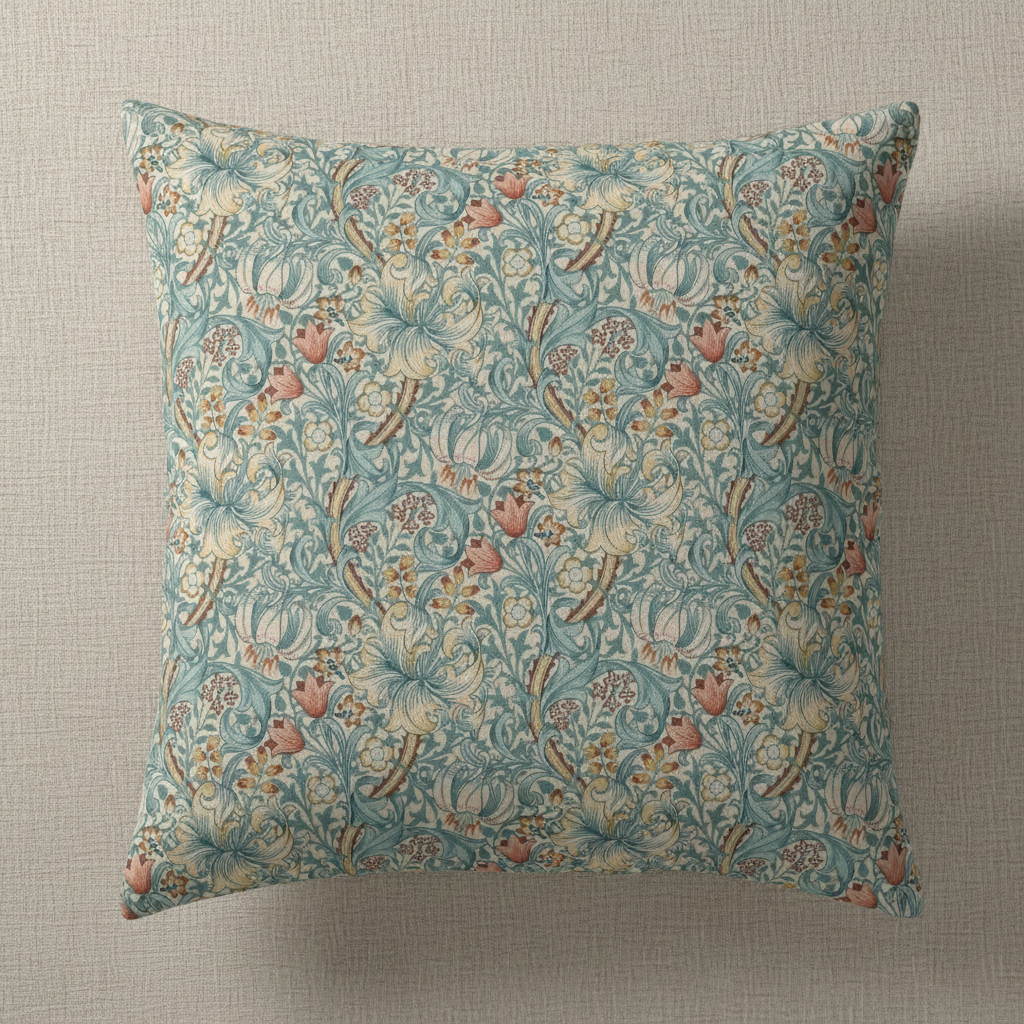 William Morris Golden Lily Floral Tourmaline Cushion Cover