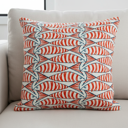 Kissenbezug „Cornish Sardines“, Kissenbezug „Seaside Fish“ (maritim), Kissenbezug „Natürlich“, marineblau-indigoblauer Fisch, Größen: 14", 16", 17", 18", 20", 22", 24", 26"