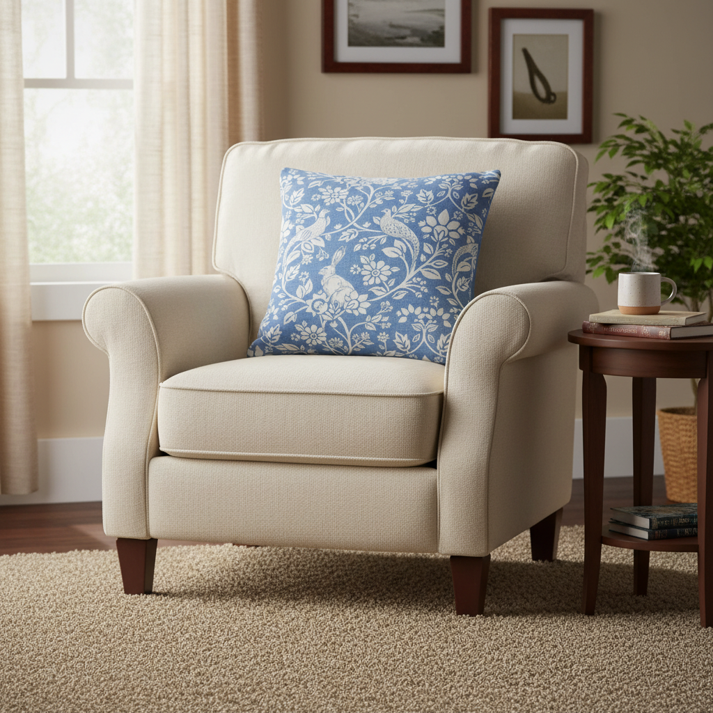 Heathland Indigo Blue Floral Wildlife Hares Game Cushion Cover
