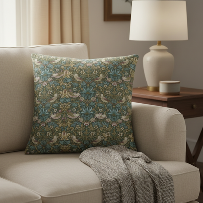 William Morris Strawberry Thief Teal Cushion Cover