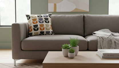 Retro Tulip Pattern Cushion Cover Poppy Pod Saffron Yellow