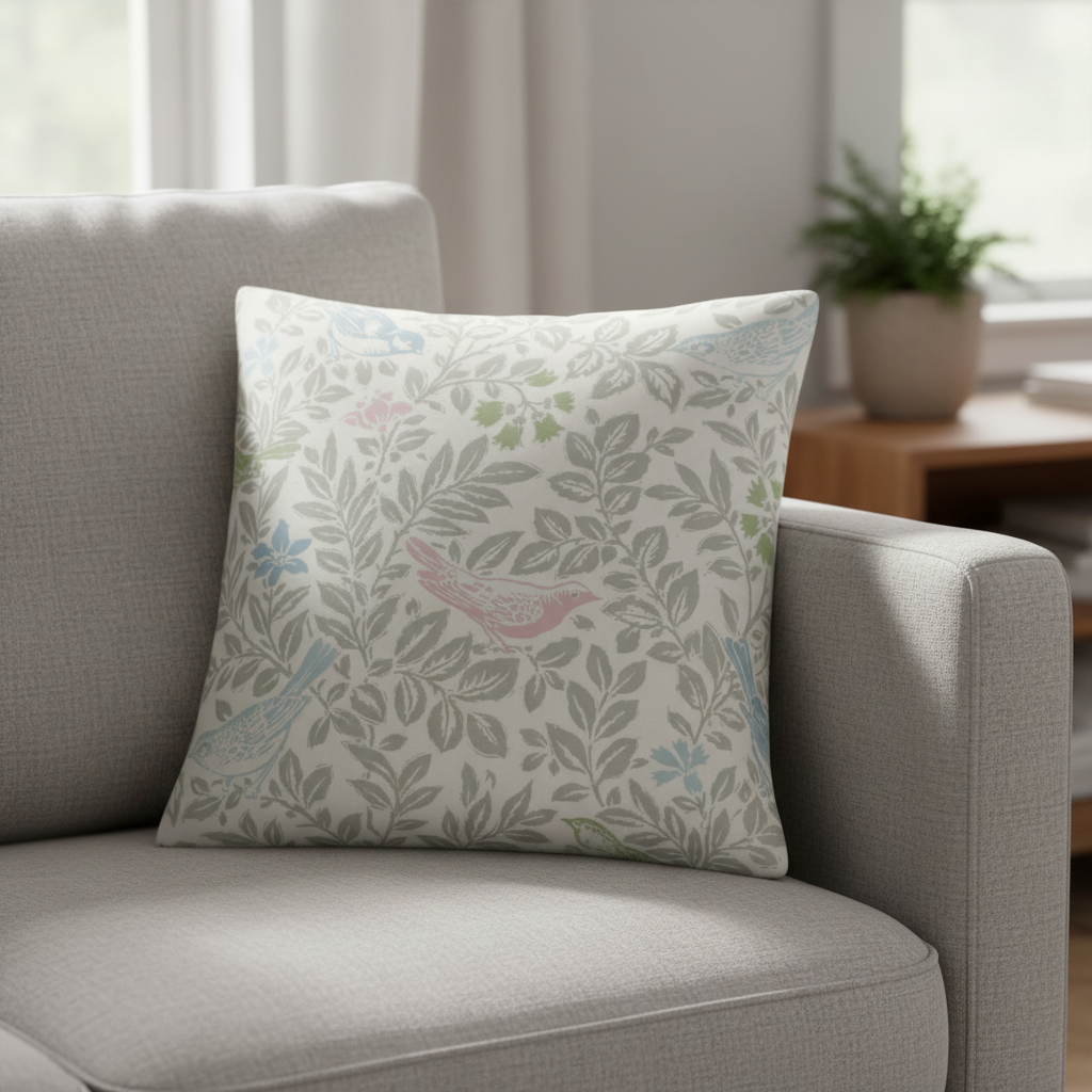 Bird Song Floral Pastel Cushion Cover