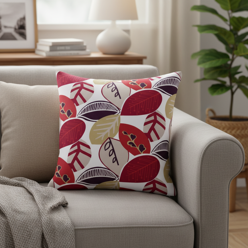 Malena Summer Leaf Leaves Red Cushion Cover