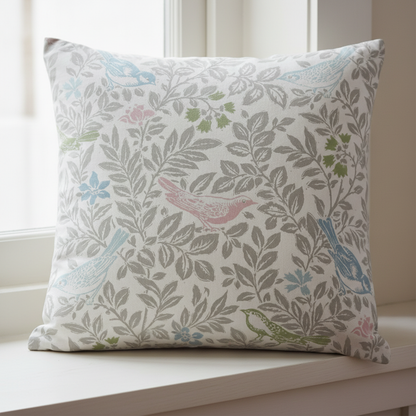 Bird Song Floral Pastel Cushion Cover