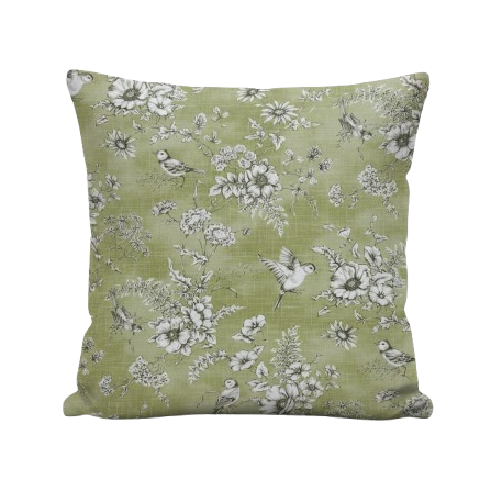 Finch Toile Willow Green Bird Floral Cushion Cover