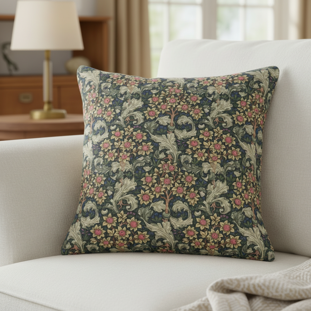 William Morris Orchid Floral Nightshade Grey Cushion Cover
