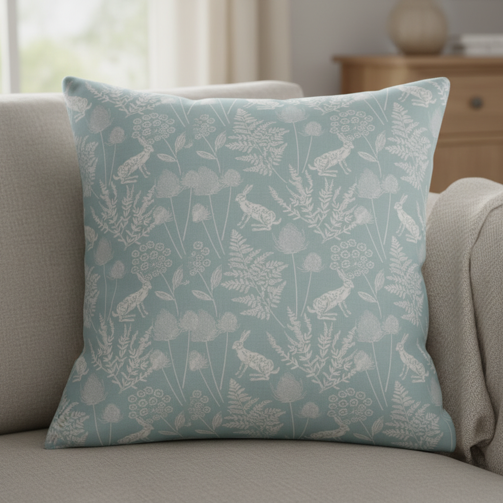 Kielder Hare Seafoam Cushion Cover
