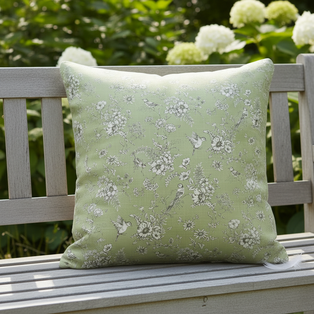 Kissenbezug „Finch Toile Yellow Buttercup Bird Floral“