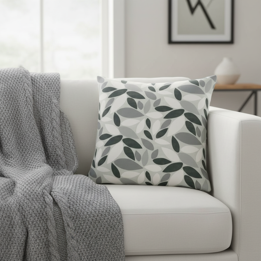 Modern Monochrome Leaf Pattern Cushion Cover