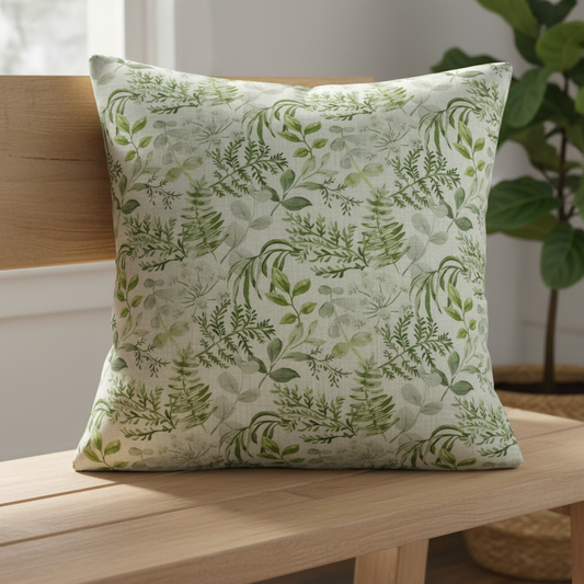 Elegant Green Botanical Leaf Floral Cushion Cover
