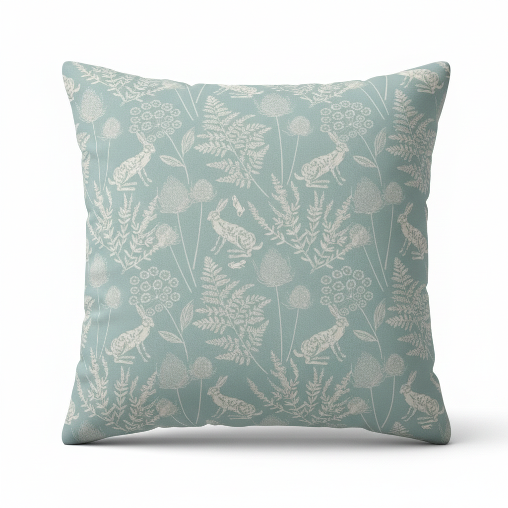 Kielder Hare Seafoam Cushion Cover