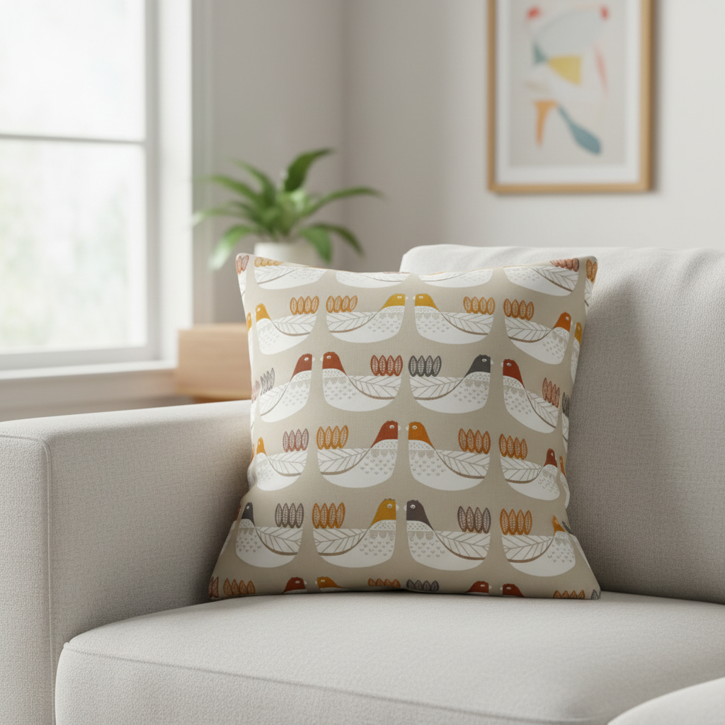 Tangerine Cluck Cluck Hens Cushion Cover