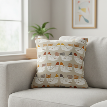 Tangerine Cluck Cluck Hens Cushion Cover