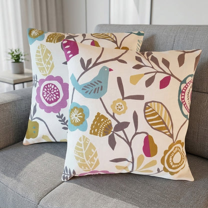 Federa per cuscino in cotone, motivo floreale con uccelli, colore: viola oliva mélange, 25,4 cm, 30,5 cm, 35,6 cm, 40,6 cm, 43,2 cm, 50,8 cm, 55,9 cm, 60,8 cm, 66,7 cm