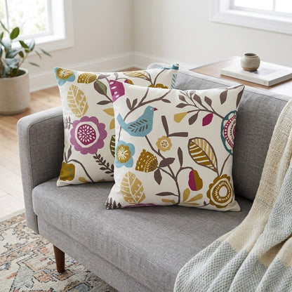 Federa per cuscino in cotone, motivo floreale con uccelli, colore: viola oliva mélange, 25,4 cm, 30,5 cm, 35,6 cm, 40,6 cm, 43,2 cm, 50,8 cm, 55,9 cm, 60,8 cm, 66,7 cm