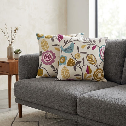 Federa per cuscino in cotone, motivo floreale con uccelli, colore: viola oliva mélange, 25,4 cm, 30,5 cm, 35,6 cm, 40,6 cm, 43,2 cm, 50,8 cm, 55,9 cm, 60,8 cm, 66,7 cm