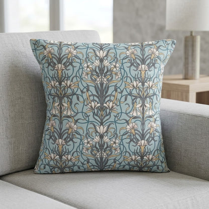 Arts & Crafts Style Floral Duck Egg Blue Cushion Cover