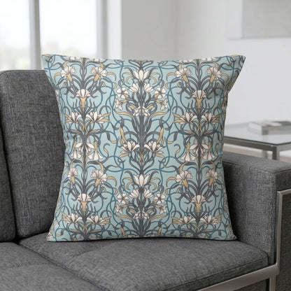 Arts & Crafts Style Floral Duck Egg Blue Cushion Cover