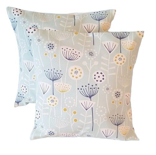 Decorative Cushion Cover , Pillow Cover Bergen Seafoam Blue Floral Design 12" 14" 16" 17" 18" 20" 22" 24" 26" Fryetts 100% Fabric Handmad - CushionCoverAndDecor