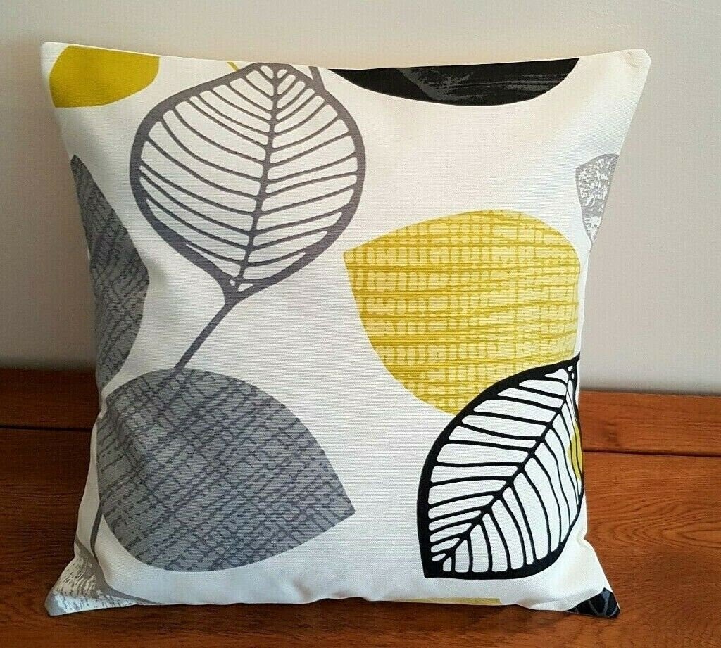 Decorative Cushion Cover , Pillow Cover Black Mustard Yellow Autumn Leaves Design - CushionCoverAndDecor