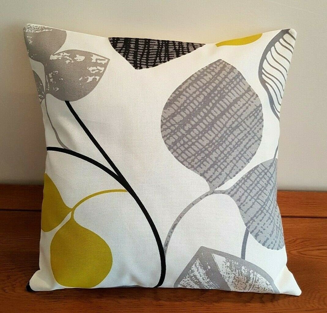 Decorative Cushion Cover , Pillow Cover Black Mustard Yellow Autumn Leaves Design - CushionCoverAndDecor