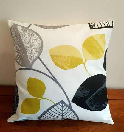 Decorative Cushion Cover , Pillow Cover Black Mustard Yellow Autumn Leaves Design - CushionCoverAndDecor