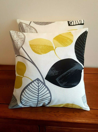 Decorative Cushion Cover , Pillow Cover Black Mustard Yellow Autumn Leaves Design - CushionCoverAndDecor