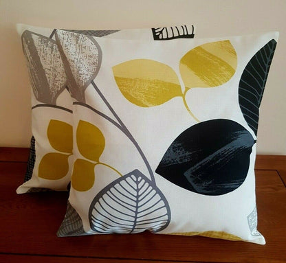 Decorative Cushion Cover , Pillow Cover Black Mustard Yellow Autumn Leaves Design - CushionCoverAndDecor