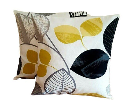 Decorative Cushion Cover , Pillow Cover Black Mustard Yellow Autumn Leaves Design - CushionCoverAndDecor