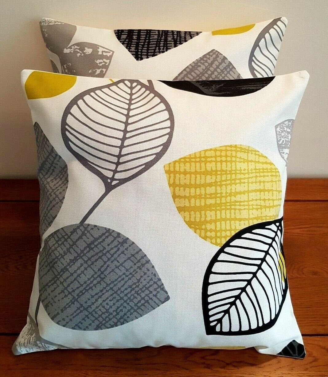 Decorative Cushion Cover , Pillow Cover Black Mustard Yellow Autumn Leaves Design - CushionCoverAndDecor